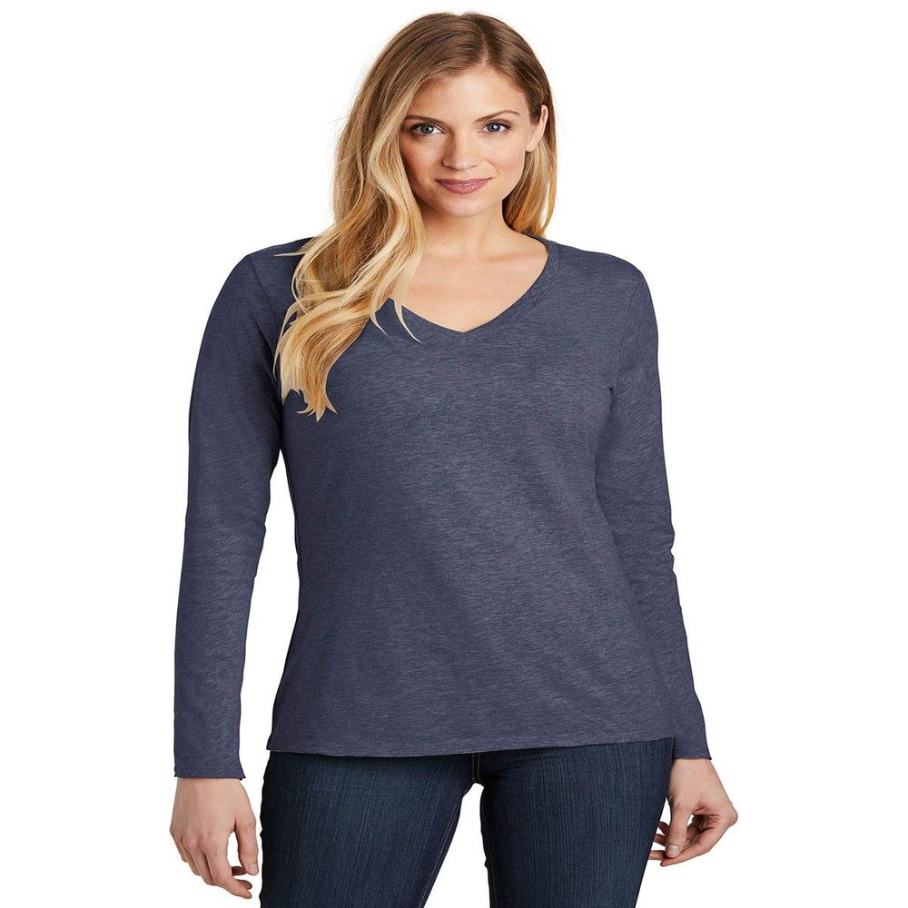 District Women's Very Important Tee Long Sleeve V-Neck XL Heathered Navy