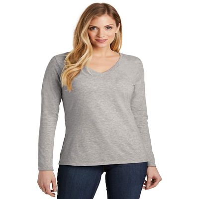 District Women's Very Important Tee Long Sleeve V-Neck XS Light Heather Grey