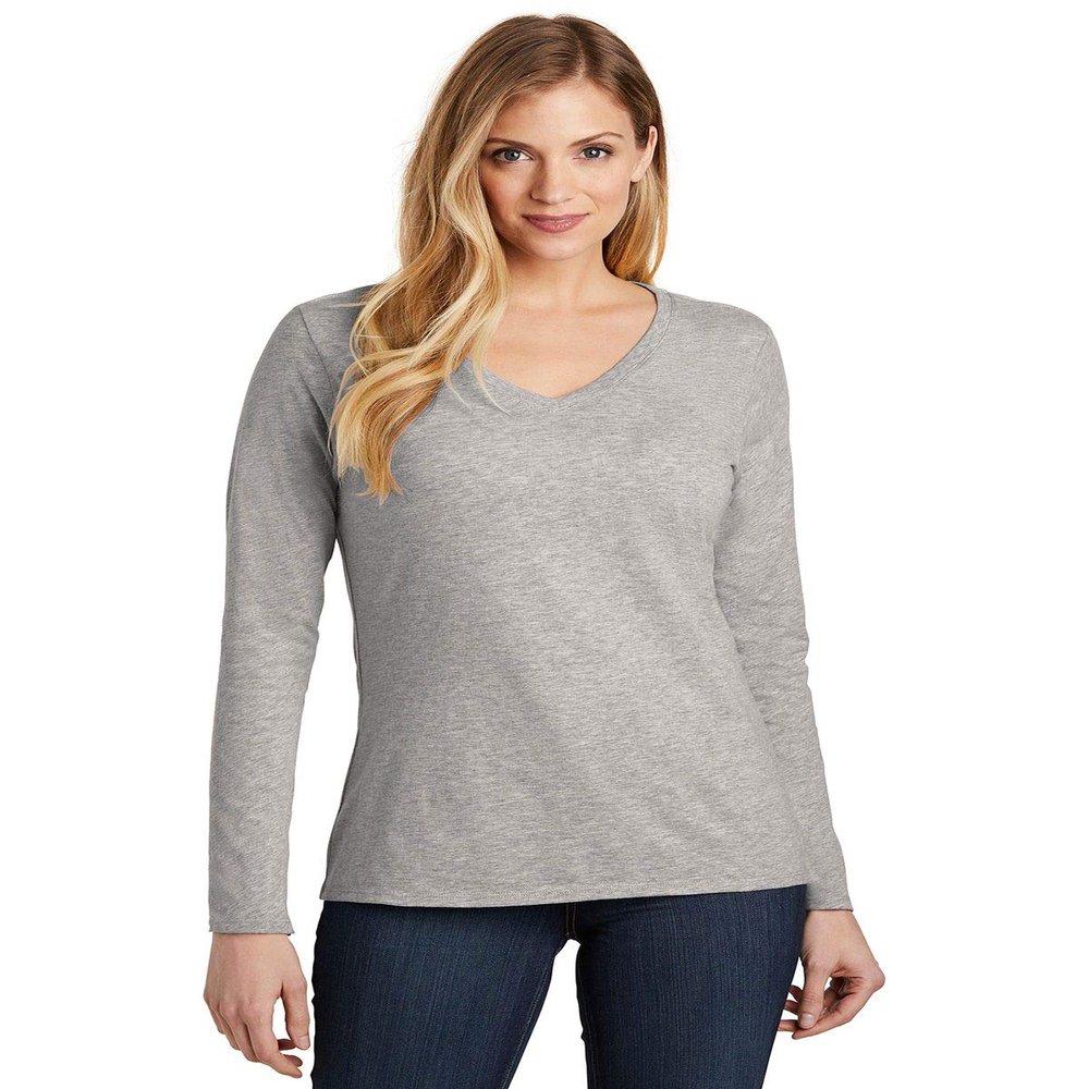 District Women's Very Important Tee Long Sleeve V-Neck XS Light Heather Grey