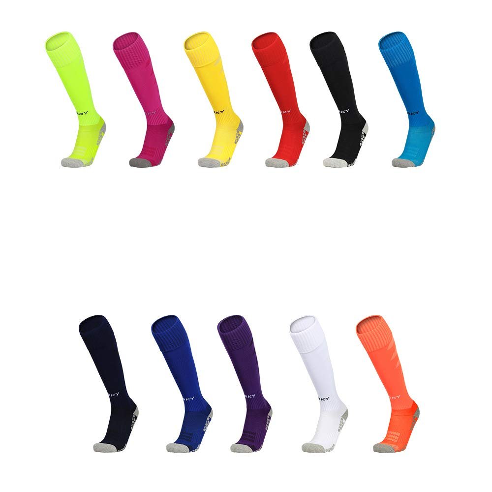 ORKY 2 Pairs Professionl Soccer Socks Knee High Tube Terry Sole Men Women Kids Youth Red L