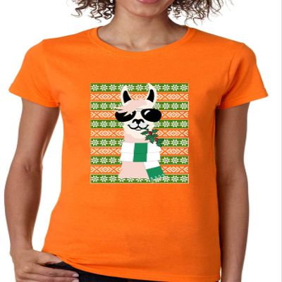 ALLNTRENDS Women's T Shirt Cool Llama Ugly Christmas Fun Cute Animal Lover Gift (XL, Safety Orange)