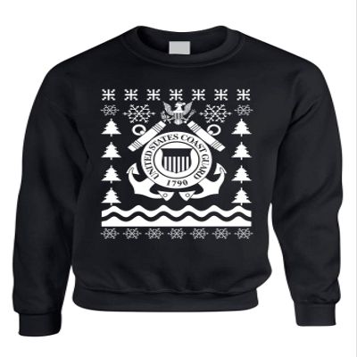 ALLNTRENDS Adult Sweatshirt Coast Guard Ugly Christmas USCG Holiday Xmas Gift (S, Black)