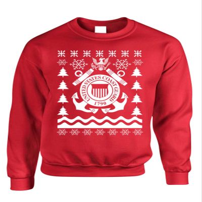 ALLNTRENDS Adult Sweatshirt Coast Guard Ugly Christmas USCG Holiday Xmas Gift (M, Red)