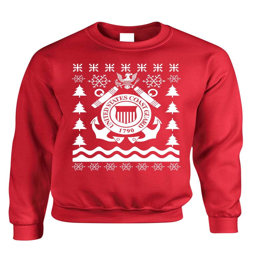 ALLNTRENDS Adult Sweatshirt Coast Guard Ugly Christmas USCG Holiday Xmas Gift (M, Red)
