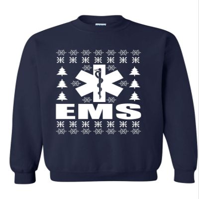 ALLNTRENDS Adult Sweatshirt EMS Ugly Christmas Medical Service Holiday Xmas Gift (M, Navy Blue)