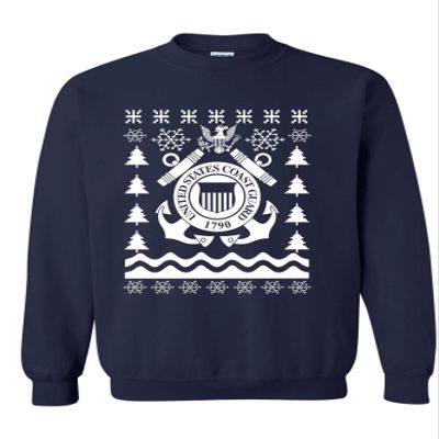 ALLNTRENDS Adult Sweatshirt Coast Guard Ugly Christmas USCG Holiday Xmas Gift (M, Navy Blue)