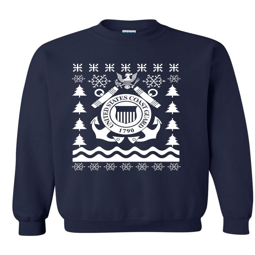 ALLNTRENDS Adult Sweatshirt Coast Guard Ugly Christmas USCG Holiday Xmas Gift (M, Navy Blue)