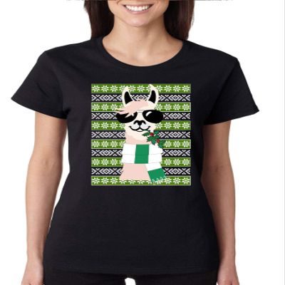 ALLNTRENDS Women's T Shirt Cool Llama Ugly Christmas Fun Cute Animal Lover Gift (2XL, Black)