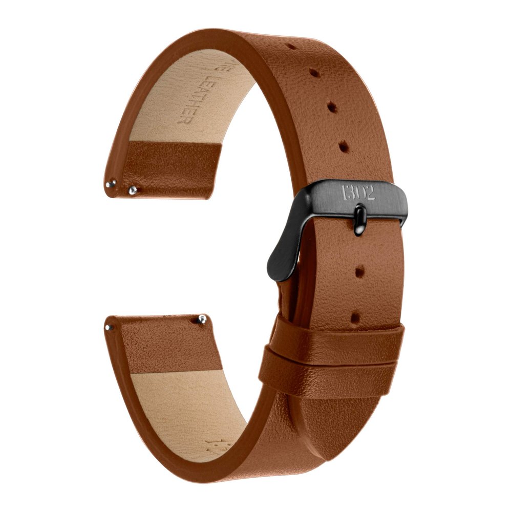 1302 20mm, 22mm Men's Leather Watch Band with Quick Release Pin - Vegetable Tanned Leather Strap - Easy to Switch, No Tools Needed, Italian Leather Band (22mm, Chestnut/Black Buckle)