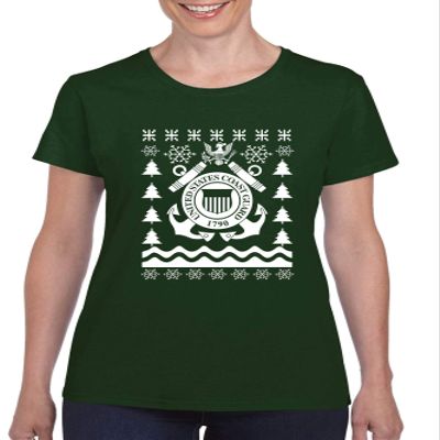 ALLNTRENDS Women's T Shirt Coast Guard Ugly Christmas USCG Holiday (3XL, Forest Green)
