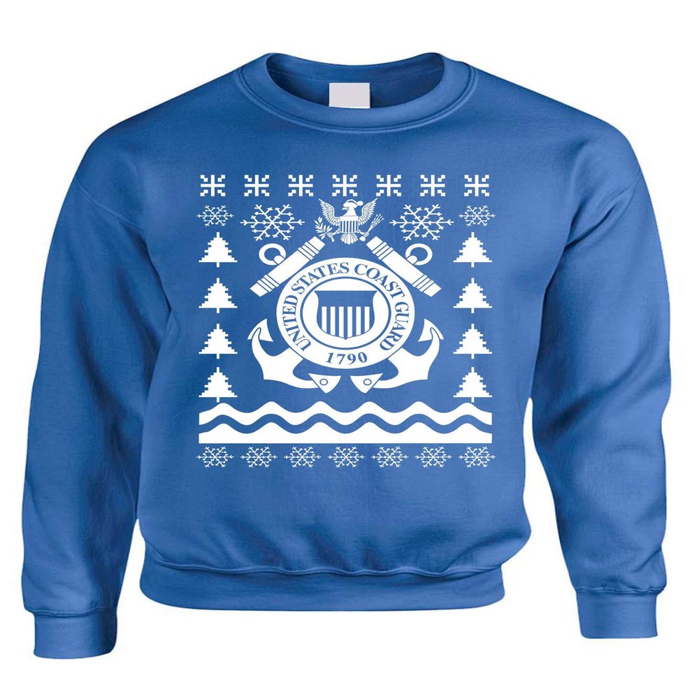 ALLNTRENDS Adult Sweatshirt Coast Guard Ugly Christmas USCG Holiday Xmas Gift (M, Royal Blue)