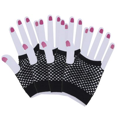 PENTA ANGEL 2 Pairs Black Nylon Fingerless Fishnet Gloves Wrist Stretch Mesh Gloves for 80's Theme Party Women Costume Accessories(Short-Black)