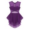 ACSUSS Womens Adult Crew Neck Asymmetrical Mesh Tank Dress Lyrical Modern Latin Dance Costume Dark_Purple X-Large view 3
