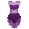ACSUSS Womens Adult Crew Neck Asymmetrical Mesh Tank Dress Lyrical Modern Latin Dance Costume Dark_Purple Large view 1