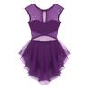 ACSUSS Womens Adult Crew Neck Asymmetrical Mesh Tank Dress Lyrical Modern Latin Dance Costume Dark_Purple Large view 2
