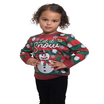 Faux Real Kids Sublimated Toddler Faux Holiday Long Sleeve T-Shirt, Let it Snow, 3T