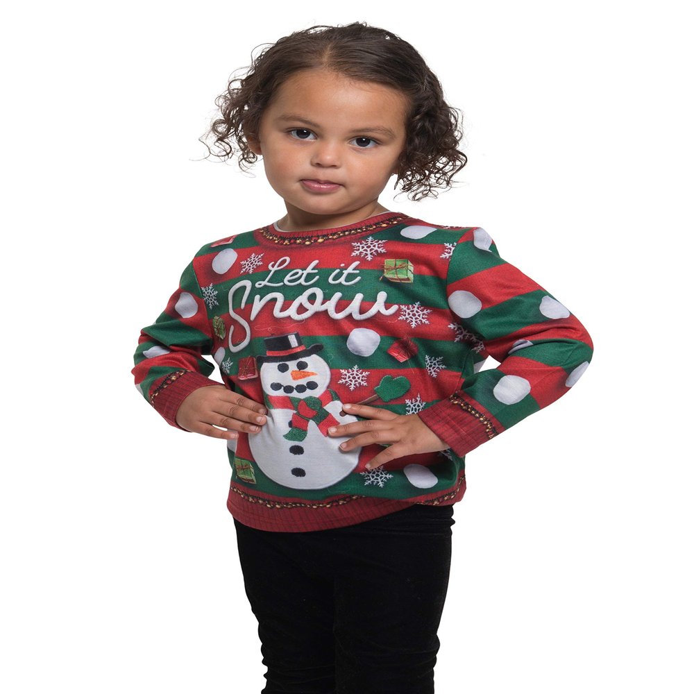 Faux Real Kids Sublimated Toddler Faux Holiday Long Sleeve T-Shirt, Let it Snow, 3T