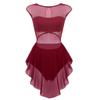 ACSUSS Womens Adult Crew Neck Asymmetrical Mesh Tank Dress Lyrical Modern Latin Dance Costume Wine_Red X-Large view 1