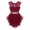 ACSUSS Womens Adult Crew Neck Asymmetrical Mesh Tank Dress Lyrical Modern Latin Dance Costume Wine_Red X-Large view 2