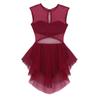 ACSUSS Womens Adult Crew Neck Asymmetrical Mesh Tank Dress Lyrical Modern Latin Dance Costume Wine_Red X-Large view 3
