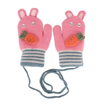Toddler Kids Gloves Cute Winter Mitts Knit Full Finger Children Snow Mittens on String for Boys Girls