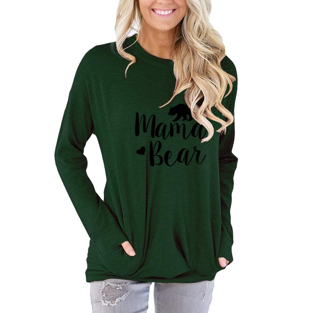 Women's Mama Bear Letter Print Long Sleeve Blouse Shirt Top Sweatshirt Hoodie