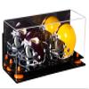 Better Display Cases Acrylic Double Mini - Miniature (not Full Size) Football Helmet or Mini Goalie Mask Display Case with Mirror Case, Orange Risers, Black Base and WallMount (A019-OR) view 1