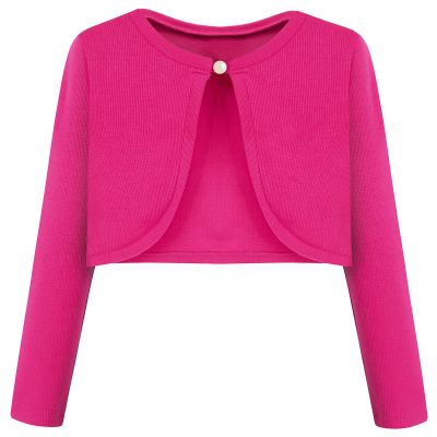 Bonny Billy Girls' Long Sleeve Knit Bolero Cardigans Jacket Cover Up Sweater 7-8 Years Hot Pink