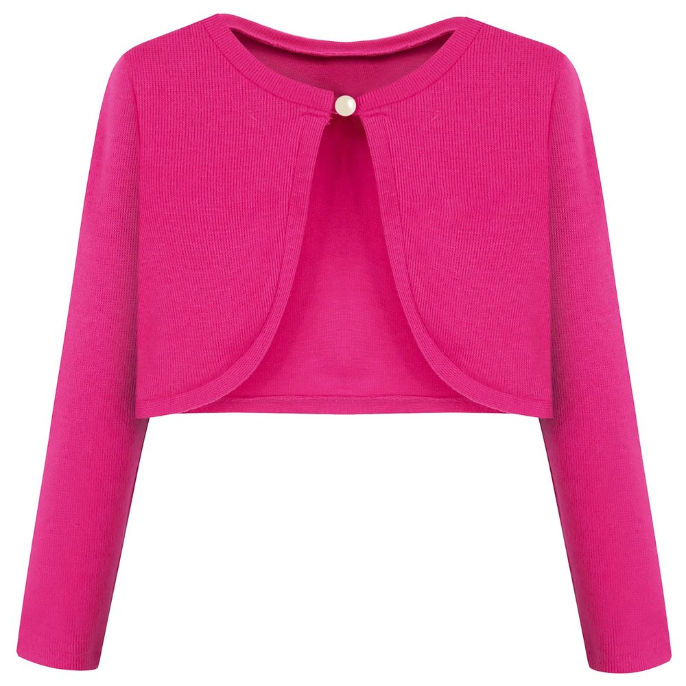 Bonny Billy Girls' Long Sleeve Knit Bolero Cardigans Jacket Cover Up Sweater 7-8 Years Hot Pink