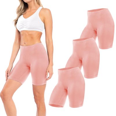 Sexy Basics Womens 3 Pack Sheer & Sexy Cotton Spandex Boyshort Yoga Bike Shorts (Small -5, 3 Pack -PEACH)