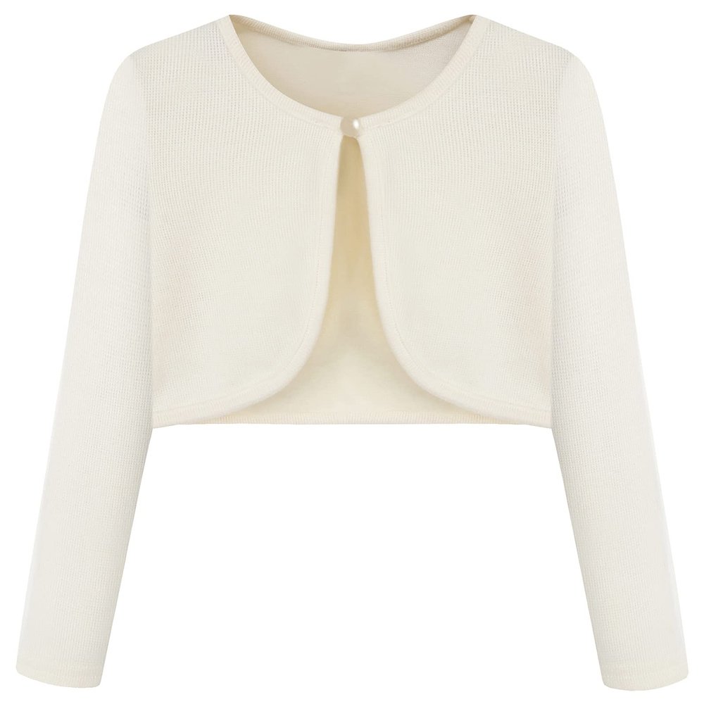 Bonny Billy Girls' Long Sleeve Knit Bolero Cardigans Jacket Cover Up Sweater 7-8 Years Off White