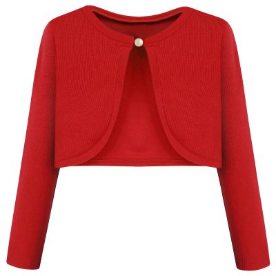 Bonny Billy Girls' Long Sleeve Knit Bolero Cardigans Jacket Cover Up Sweater 7-8 Years Red