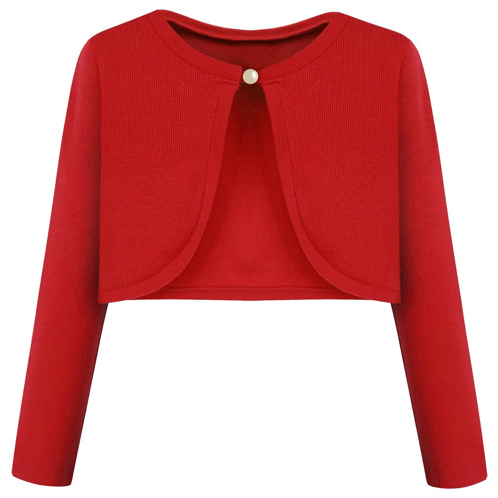 Bonny Billy Girls' Long Sleeve Knit Bolero Cardigans Jacket Cover Up Sweater 7-8 Years Red