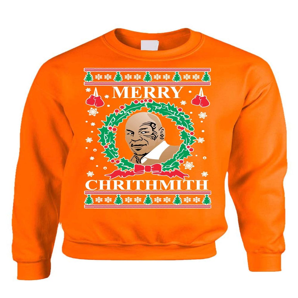 ALLNTRENDS Adult Sweatshirt Merry Christhmith Tyson Ugly Xmas (M, Orange)