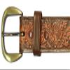 32" Brown Leather Belt With Embossed Floral Design view 1