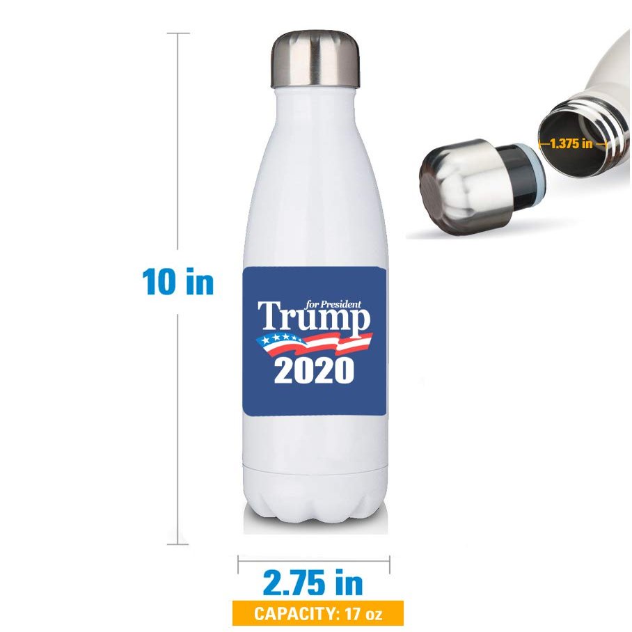 Premium White 17oz Double Walled Insulated Cola-Shaped Stainless Water Bottle/Trump For President 2020