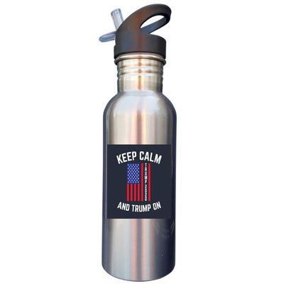 Keep Calm and Trump On 2020 20oz SILVER Stainless Steel Sport Water Bottle With Straw Cap