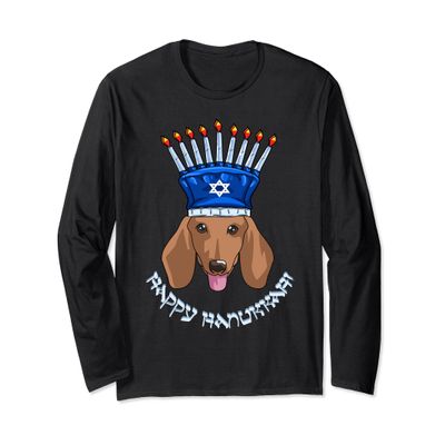Dachshund Menorah Hat Hanukkah Chanukah Long Sleeve