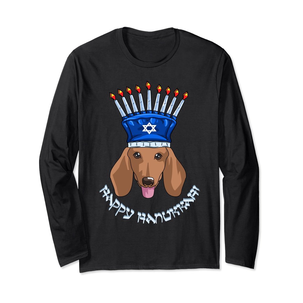 Dachshund Menorah Hat Hanukkah Chanukah Long Sleeve