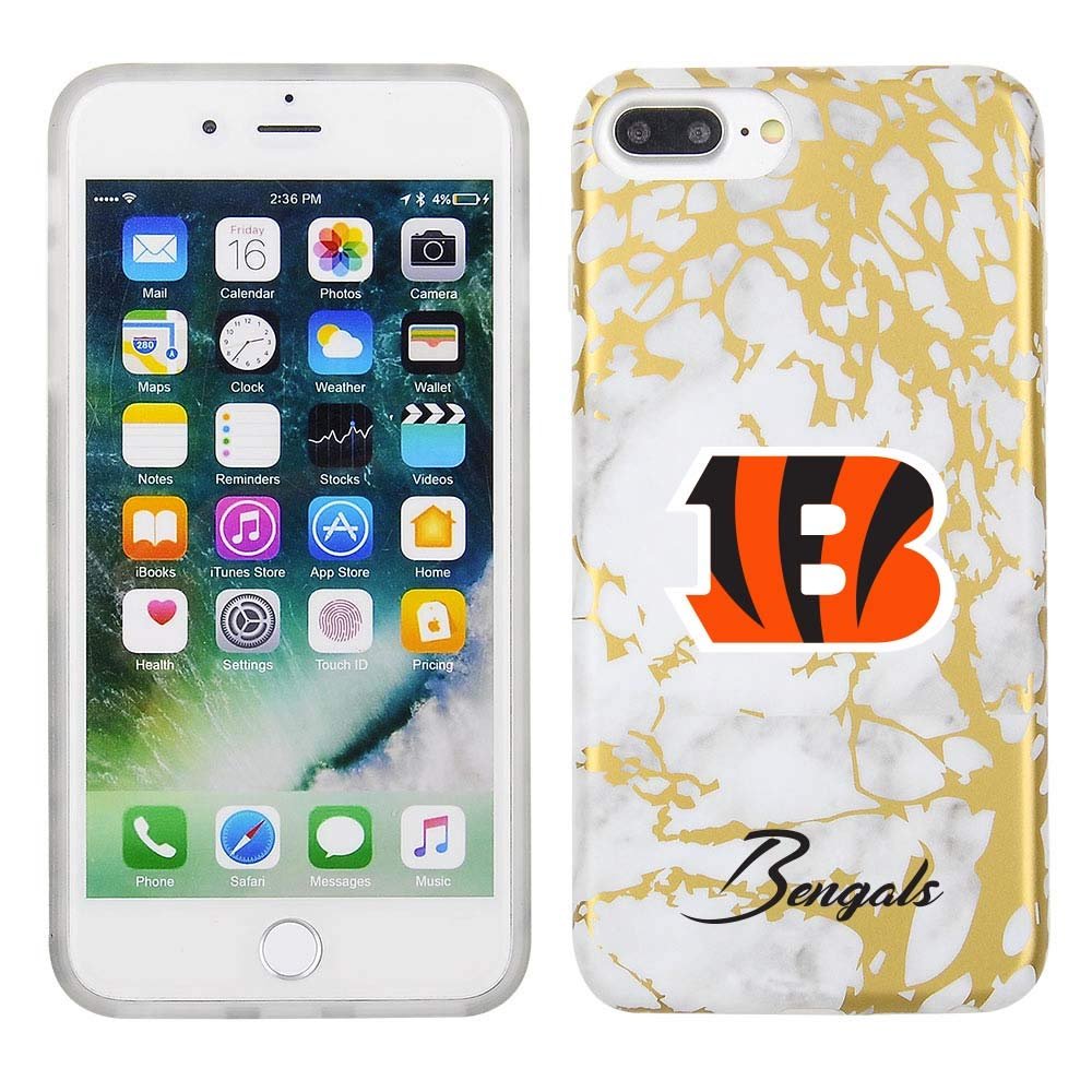 Prime Brands Group Cell Phone Case for Apple iPhone 8 Plus/7 Plus/6S Plus - White/Gold - NFL Licensed Cincinnati Bengals