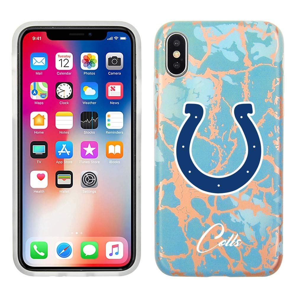 Prime Brands Group Cell Phone Case for Apple iPhone Xs/X - Teal/Rose Gold - NFL Licensed Indianapolis Colts