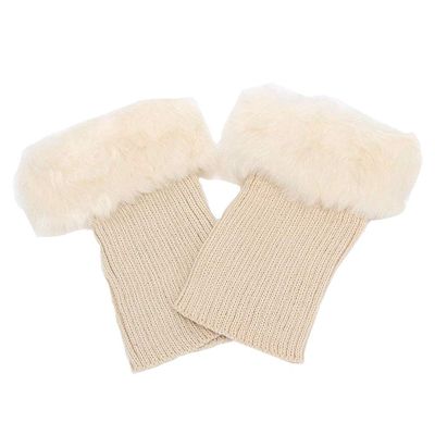 Abberrki Women Winter Faux Fur Boot Cuff Crochet Knit Boots Socks Short Leg Warmers (Beige)