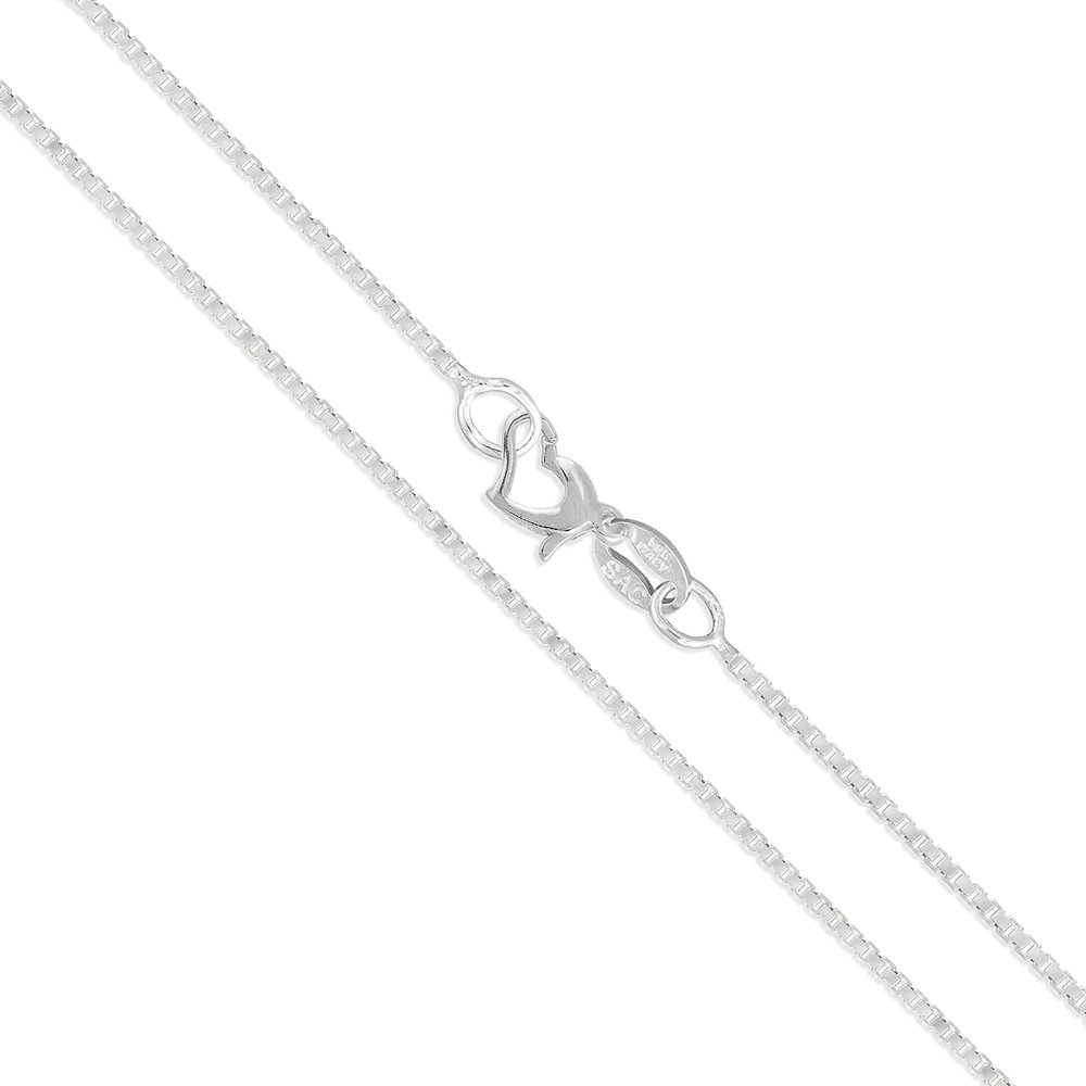 Sterling Silver Box Chain 0.8mm Solid 925 Italy Lightweight Wide Valentine's Day Love Heart Clasp Necklace 24"