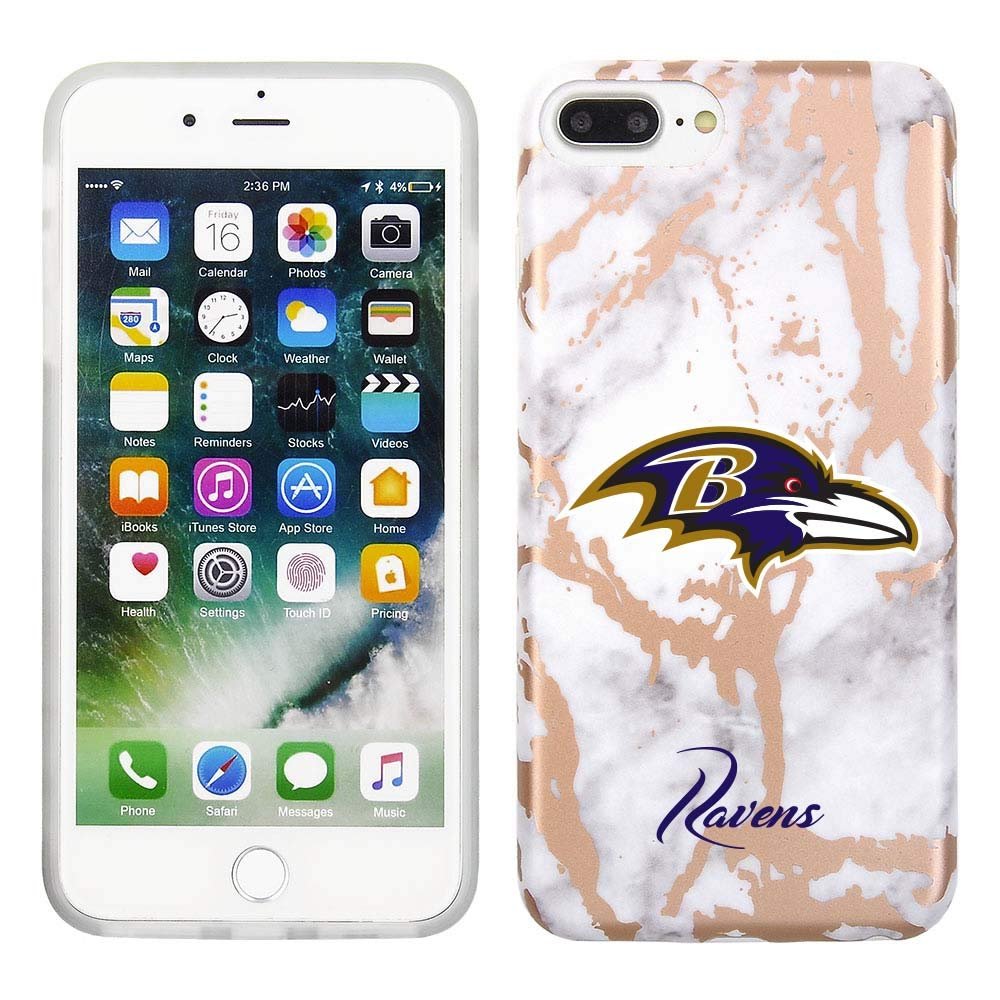 Prime Brands Group Cell Phone Case for Apple iPhone 8 Plus/7 Plus/6S Plus - White/Rose Gold - NFL Licensed Baltimore Ravens