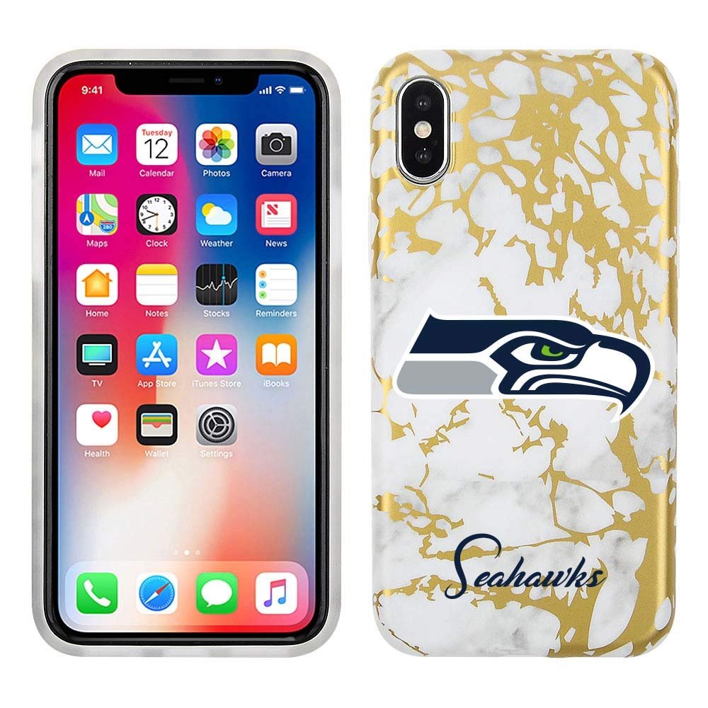 Prime Brands Group Cell Phone Case for Apple iPhone Xs/X - White/Gold - NFL Licensed Seattle Seahawks