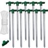 ABCCANOPY 11 Inch Tent Stakes 10 Pcs Non-Rust Metal Ground Anchors, Heavy Duty Spikes with 4 Ropes for Outdoor Camping, Green view 1