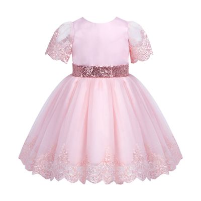 Agoky Baby Flower Girls Floral Embroidered Christening Baptism Formal Ball Gown Dress Pink Sequined 18-24 Months