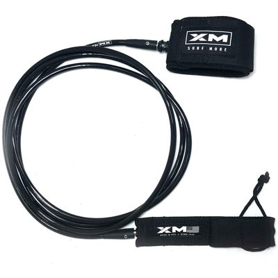 XM SURF MORE Premium Surfboard Leash, 10ft, Made in USA, Big Wave Cord Thickness (0.313in), Key Pocket, Unbreakable Swivels, Detachable Railsaver, All Black, Kink-Free [3 Year Warranty]