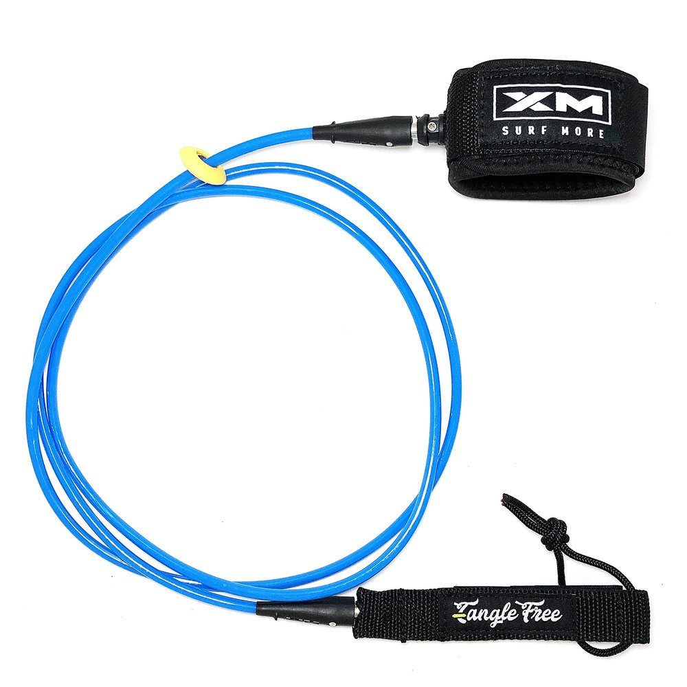XM SURF MORE Comp 8ft Surfboard Leash with Tangle Free Upgrade, Cord Thickness (.220in), Key Pocket, Unbreakable Swivels, Detachable Railsaver, Made in USA