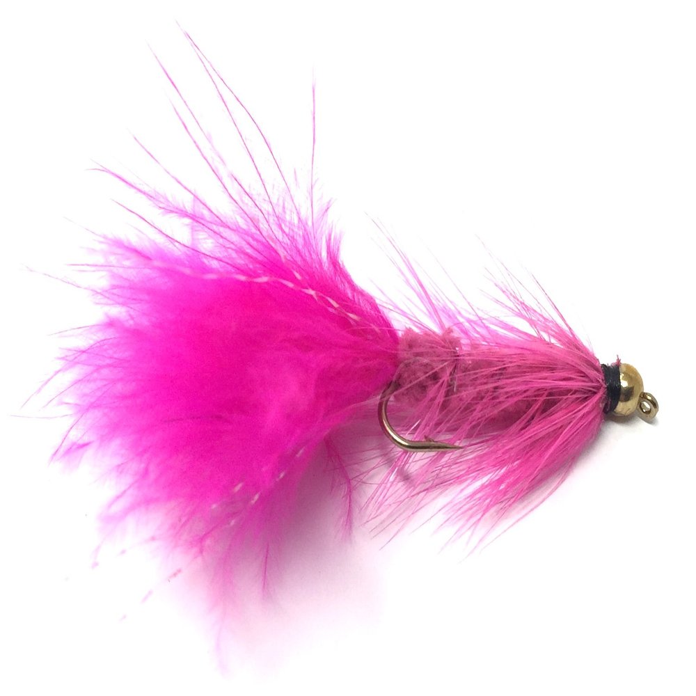 Feeder Creek Woolly Bugger Fly Fishing Flies for Trout, Bass and Salmon- 12pc Handmade Wet Flies for Fly Fishing in Various Patterns/Colors | Streamer Flies (4, Pink)